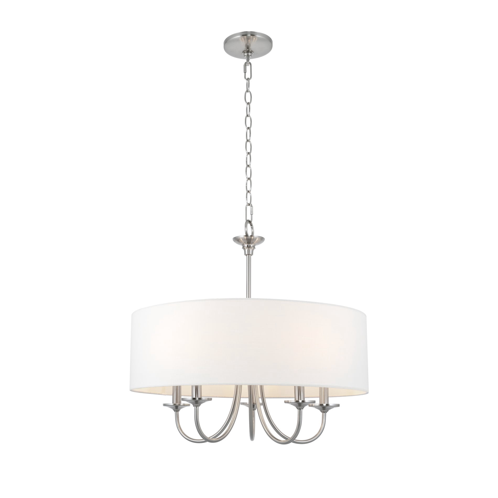 Kira Home Quinn 22" Drum Chandelier, White Linen Shade, Farmhouse Hanging Light, White Drum Shade, Brushed Nickel