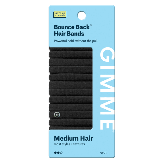 Gimme Beauty Seamless Hair Ties for Medium Hair, Ponytail Holder, Black, 12 Count