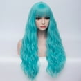 thumbnail image 3 of RightOn 27" Blue Wig Long Curly Wig with Bangs Sky Blue Wig for Women Synthetic Hair Cosplay Costume Wig with Hairnet, 3 of 6