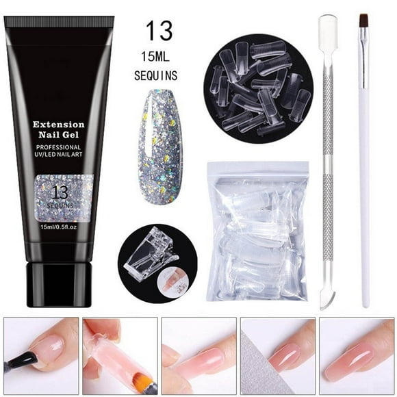 Kit de herramientas para manicura francesa, kit de prueba de gel polivinílico para extensiones de uñas, gel constructor transparente, gel polivinílico nude, con mini uña, pegamento de plástico para ex