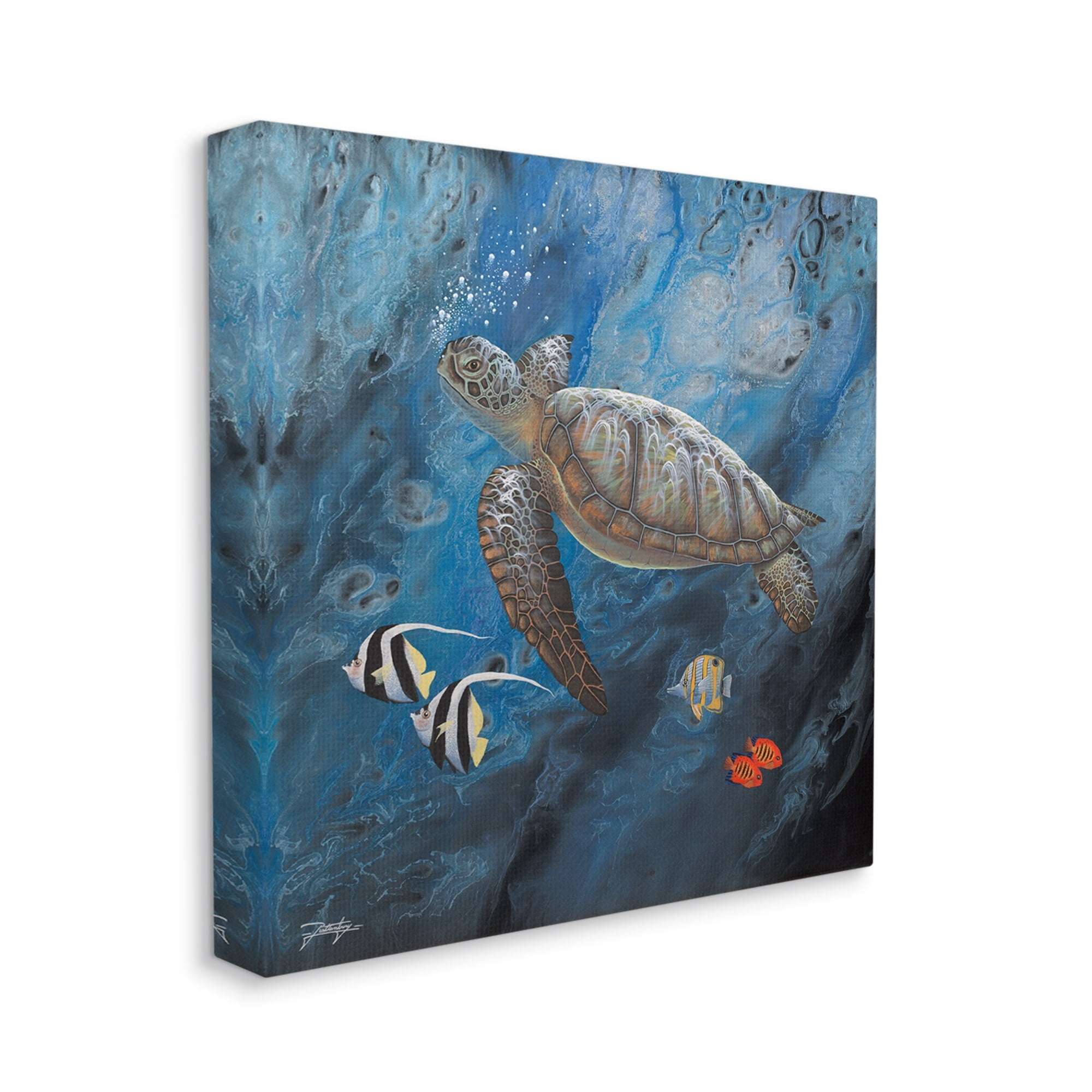 Stupell Industries Turtle Sea Life Underwater Ripples Coastal Painting Gallery Wrapped Canvas Print Wall Art