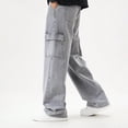 thumbnail image 3 of Mercatoo Teen Boys Cargo Jeans Stretchy Baggy Versatile Straight Elastic Waist Washed Denim Pants Youth Loose Relaxed Streetwear, 3 of 8