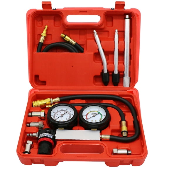 Cylinder Leak Down Tester Kit,Automotive Engine Pressure Gauges Compression Test Leakage Detector Tool Set - Light red (TU-21)，Brass