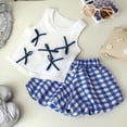 thumbnail image 2 of Gubotare Summer Toddler Girl Clothes Toddler Kids Girl Clothes Floral Letter Graphic Top + Shorts 2PC Girls Summer Short Set 6 9 12 18 24 Months 2T 3T 4T 5T (Blue,6-12 Months), 2 of 3