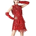 thumbnail image 2 of Lovskoo Women Latin Dance Dress Sequin Tassel Fringe Flapper Dress 1920S Cocktail Dress Tango Ballroom Dancing Costume Red, 2 of 4