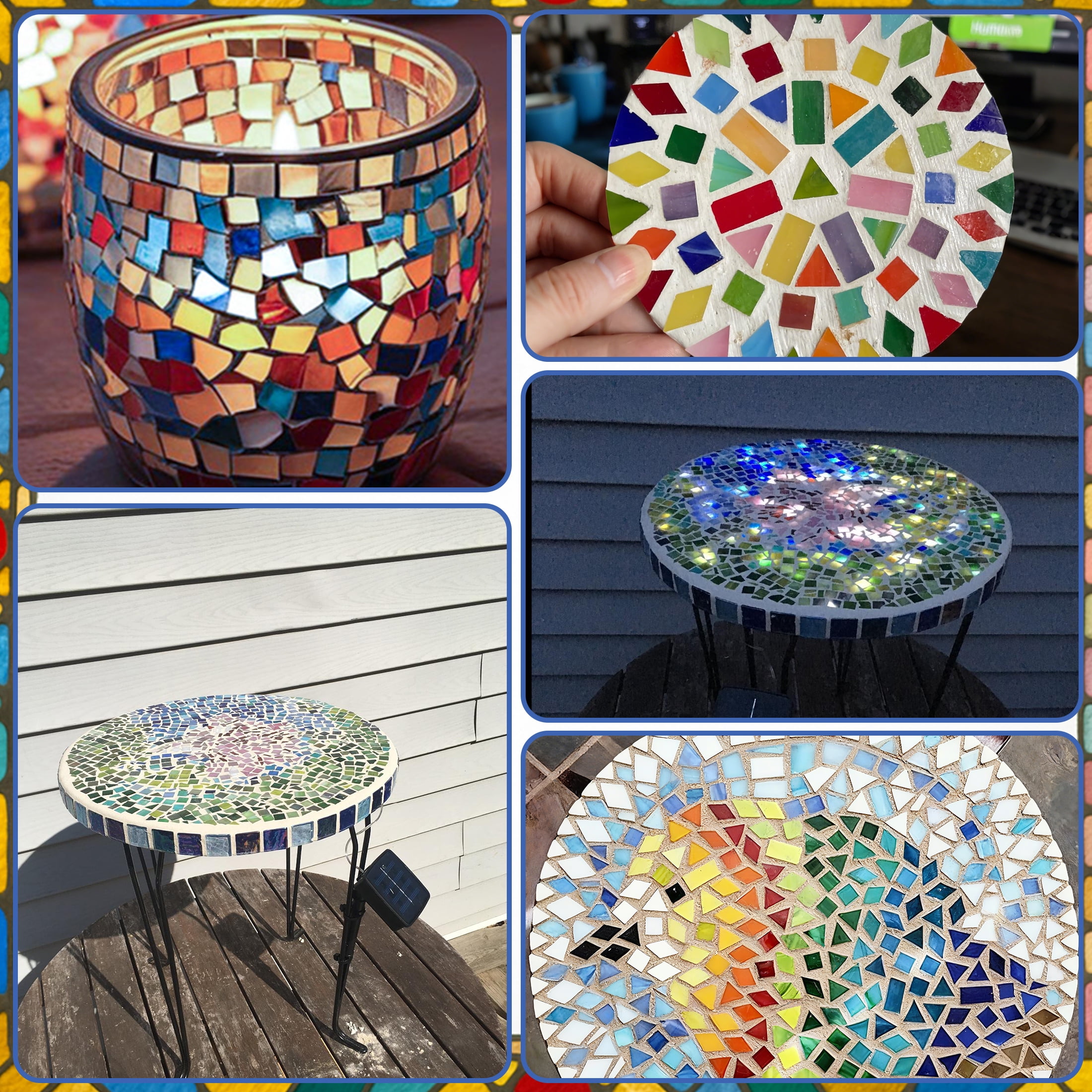 Yalumo 1100 Pieces Mosaic Tiles, Glass Mosaic Tiles for Crafts Bulk, Mixed Shapes Stained Glass Mosaic Pieces, Mosaic Kit for Adults Art Craft, DIY Projects, Home Decoration, Opaque