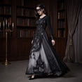 thumbnail image 6 of Sorvello Women's Halloween Gothic Dress Treehouse Thorn Pattern Lace Chiffon Long Sleeve Round Neck Maxi Dress Party Witch Cosplay Costume Evening Gown for Women Gray L, 6 of 8