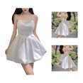 thumbnail image 2 of Vestido con cuello halter Vestido corto halter sin mangas sin espalda de color puro de poliéster para mujer, 2 of 8
