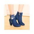thumbnail image 4 of UKAP Women Winter Boots Comfort Ankle Booties Side Zip Block Heels Bootie Work Short Boot Frosted Blue 4, 4 of 9