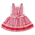thumbnail image 4 of IBTOM CASTLE Baby Girl 1st Birthday Outfit Summer Vintage Plaid Romper with Headband for Cake Smash Photo Shoot 6-12 Months Red + Hat, 4 of 8