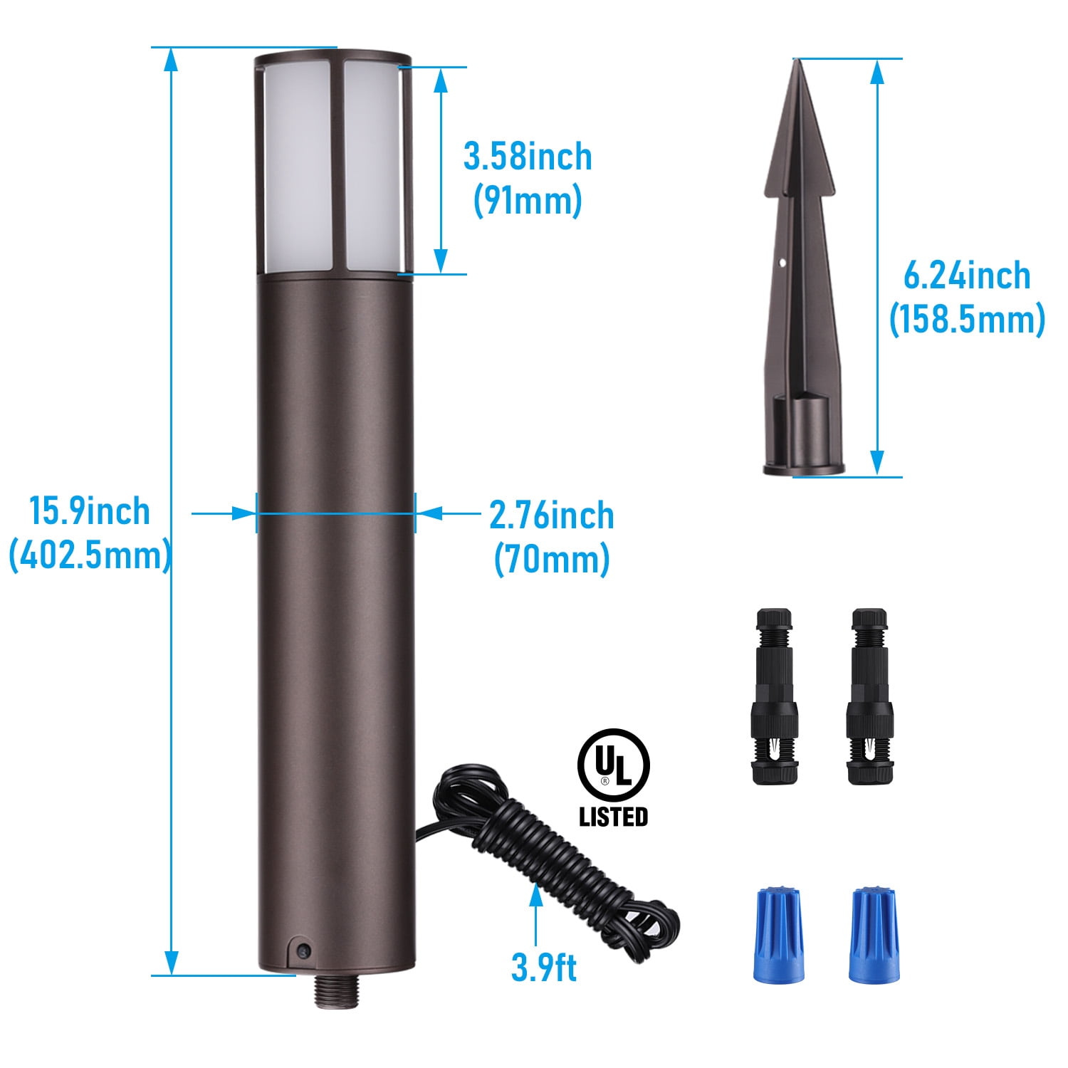 8 Pack 5CCT Low Voltage 5W LED Bollard Pathway Lights, Outdoor Landscape Lighting, 1800K/2700K/3000K/4000K/5000K Selectable, 12-24V AC/DC, Oil Rubbed Bronze