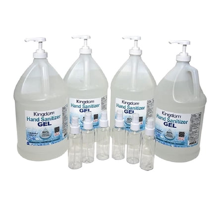 Kingdom 4 Gallons Gel Hand Sanitizer Bundle with Pumps and Spray Bottles | 80% Ethyl Alcohol | Keeps Hands Smooth and Sanitized