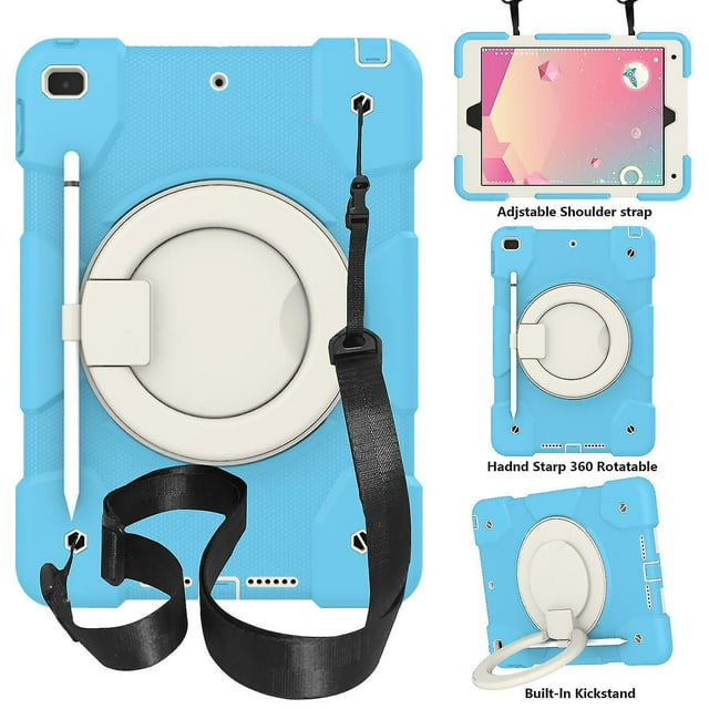 Funda para iPad Air de 10,2 pulgadas (2019/2020) con correa para el hombro, soporte de anilla grande, portalápices, protección contra caídas, duradera.