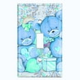 thumbnail image 2 of Metal Light Switch Wall Plate Outlet Cover (2 Teddy Bears Blue Teal With Love Heart Balloon Flower - Single Toggle), 2 of 2