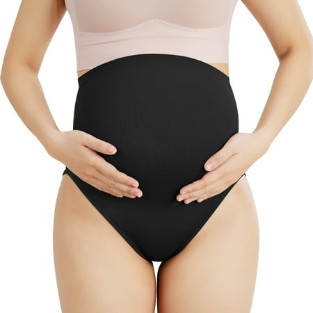 

Eleady 3 Pack Women’s Seamless Maternity Panties High Waisted Pregnancy Underwear Belly Support Briefs Over Bump (Black/Beige X-Large)