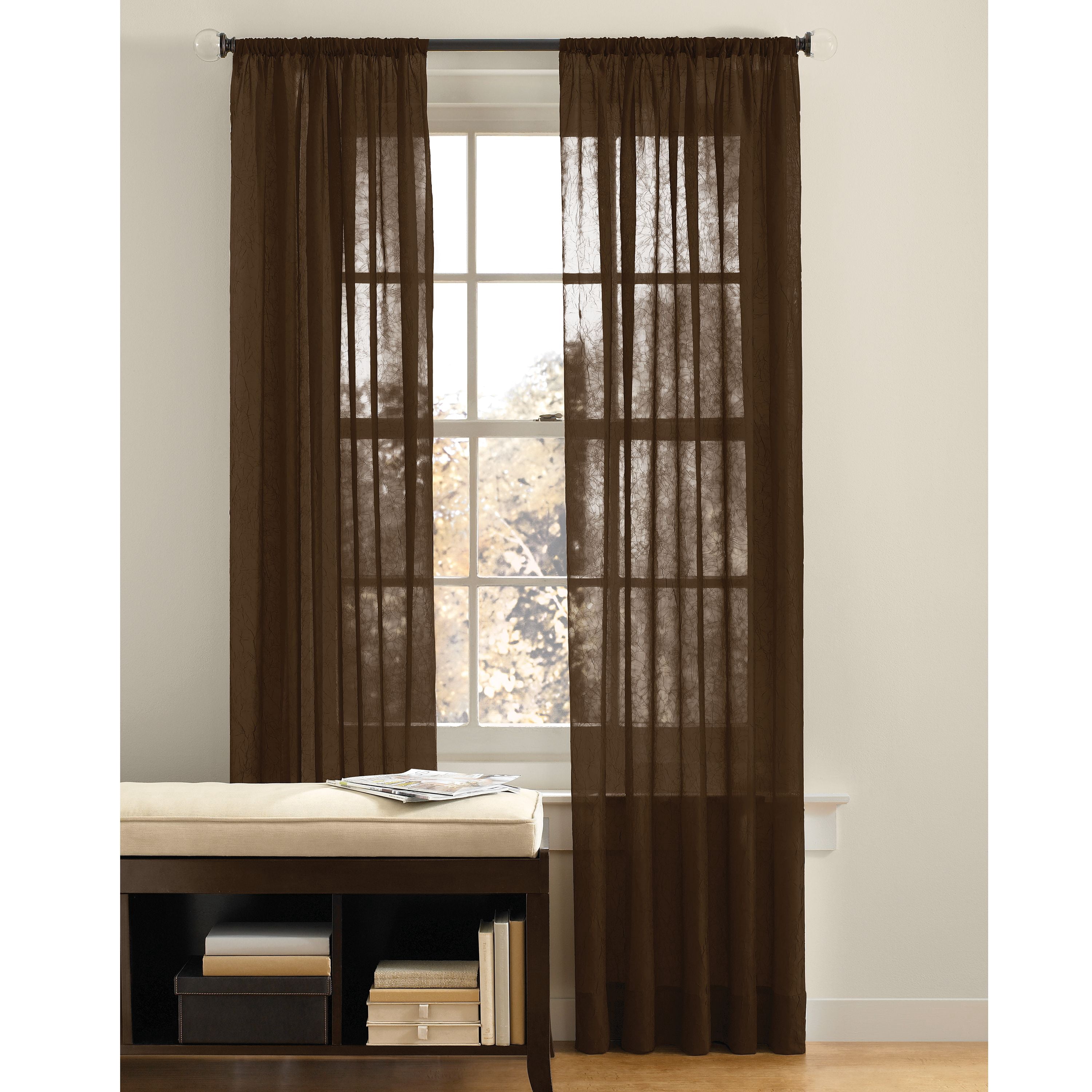 Better Homes & Gardens Crushed Voile Sheer Curtain Panel, 1 Panel, Rich Chocolate, 51"W x 84" L