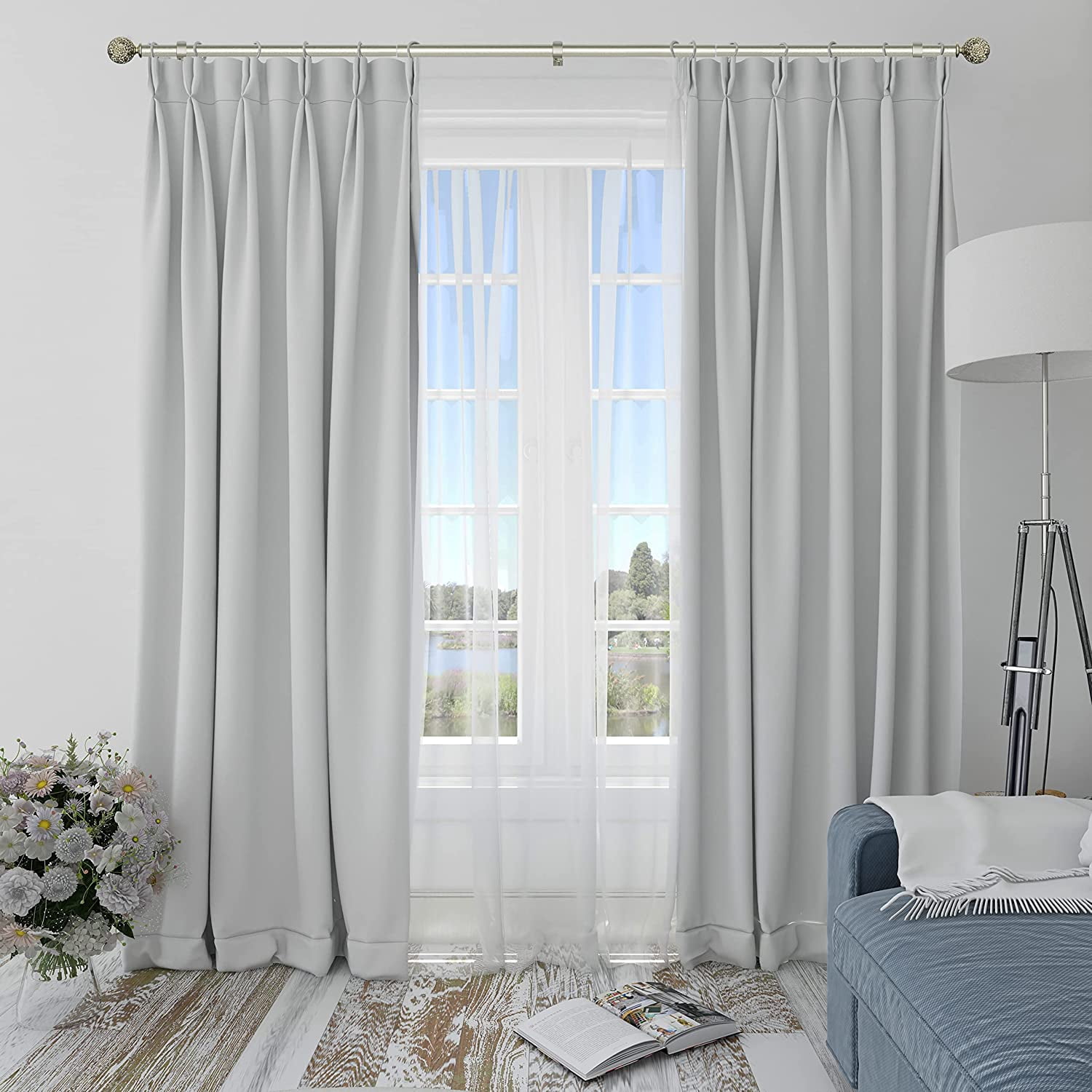 eTeckram 1" Curtain Rod with Torre Finials - 84" to 120", Pewter
