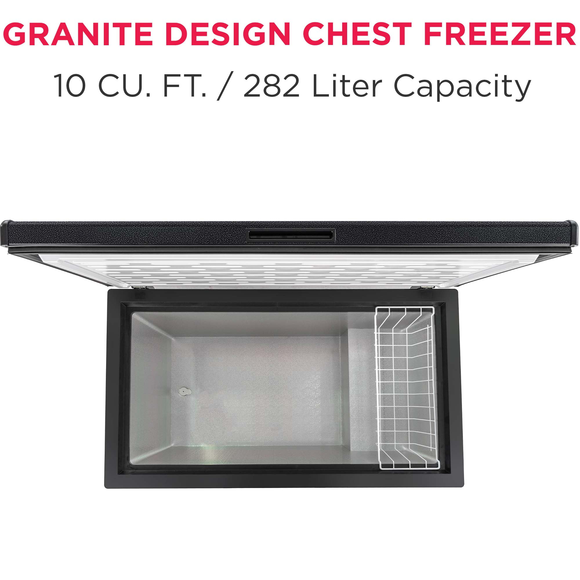 Frigidaire 10 Cu. ft. Garage Ready Chest Freezer in Black Granite Finish, Large Deep Freezer for Garage, Kitchen, Basement, Bulk Food Storage