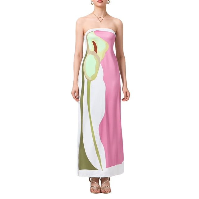 Gupgi Robe Tube Ample pour Femmes Épaules Dénudées Robe Contrastée Robe Longue d'Été Sans Bretelles