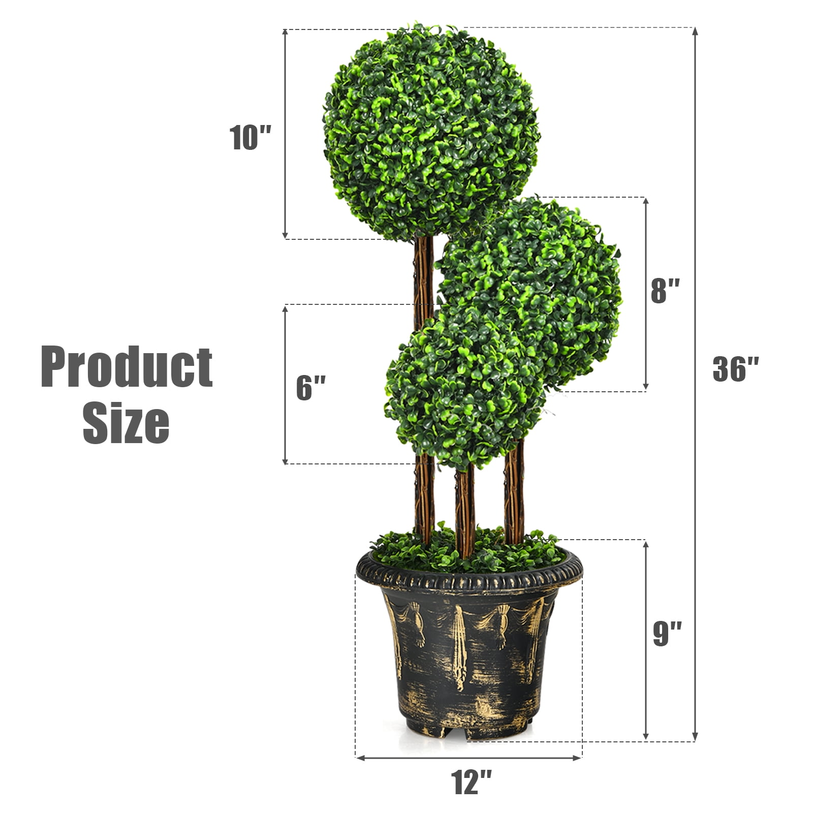 Topbuy 36” Artificial Topiary Three Ball Tree Decorative Trees Fake Greenery Plants Indoor&Outdoor
