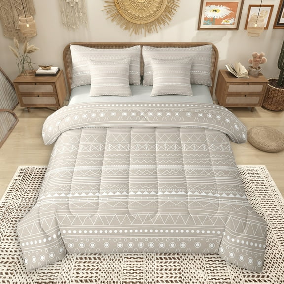 Manfei Abstract Geometric Triangle 7-Piece Twin Bedding Sets,Boho bohemian Theme Bedding Comforter Set,Light Brown Sheet Sets For Boys Kids,Super Cozy Room Decor Reversible