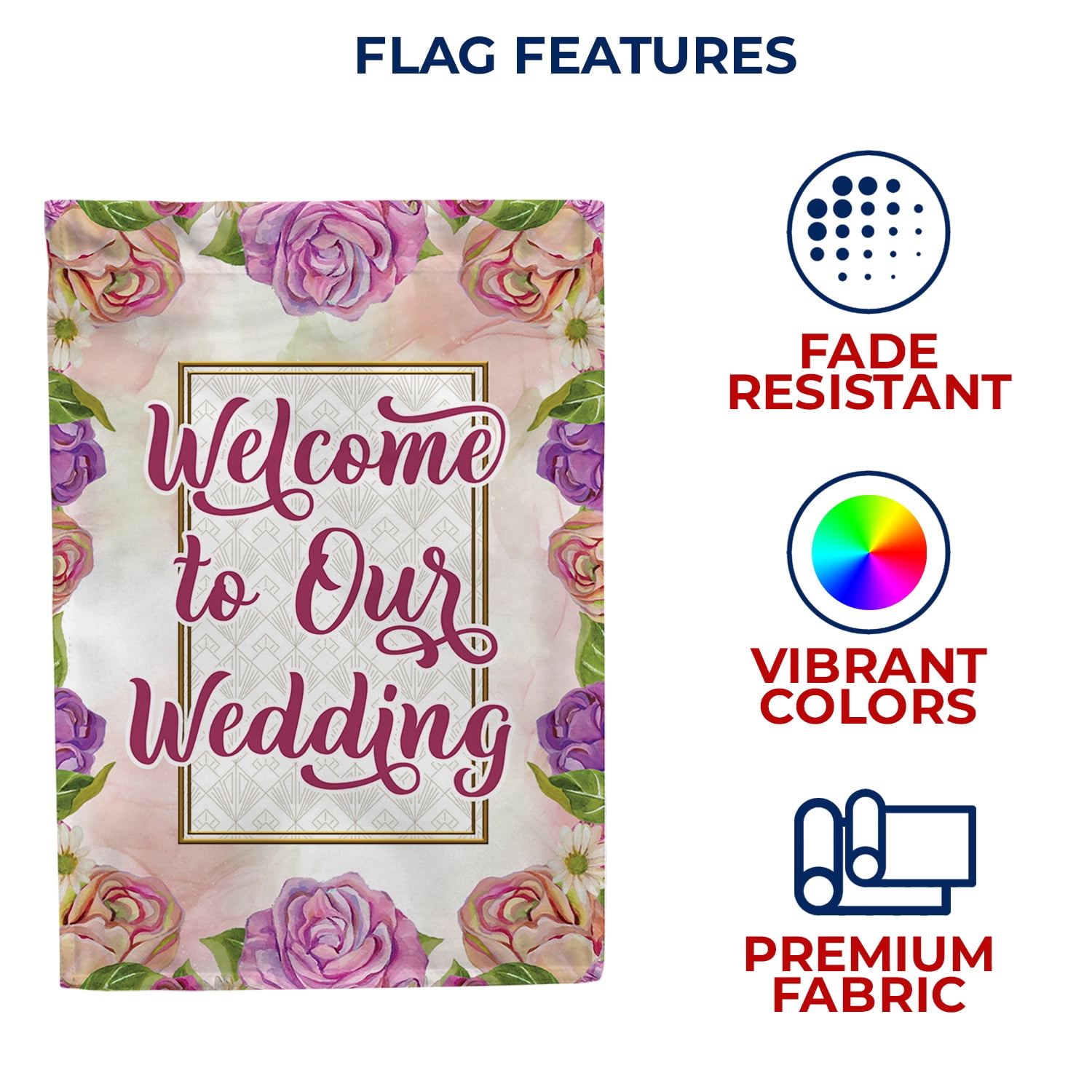 America Forever Welcome to Our Wedding House Flag, 28 x 40 inch Double Sided, Wedding Ceremony Banner, Floral Rose Bridal Outdoor Decor, Wedding Reception Yard Flag