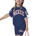 thumbnail image 3 of HAYIMI Child Girls Outfit Sets Mexico Letter Print O-Neck Short Sleeve Tops With Shorts Casual Summer Toddler Kids Clothes Sets , Blue, 3 of 5