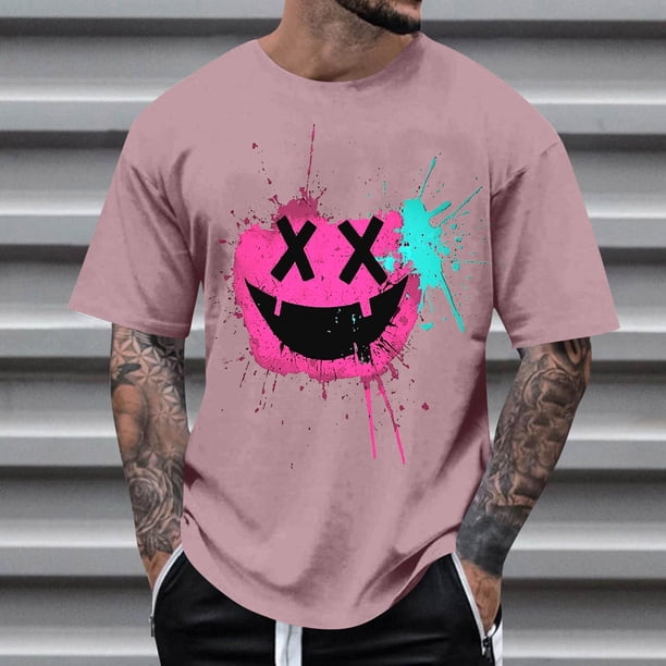 Blusas y camisas de manga corta con cuello redondo para hombre, blusas casuales de verano a la moda con cuello redondo y estampado para hombre.