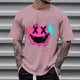 thumbnail image 1 of Blusas y camisas de manga corta con cuello redondo para hombre, blusas casuales de verano a la moda con cuello redondo y estampado para hombre., 1 of 4