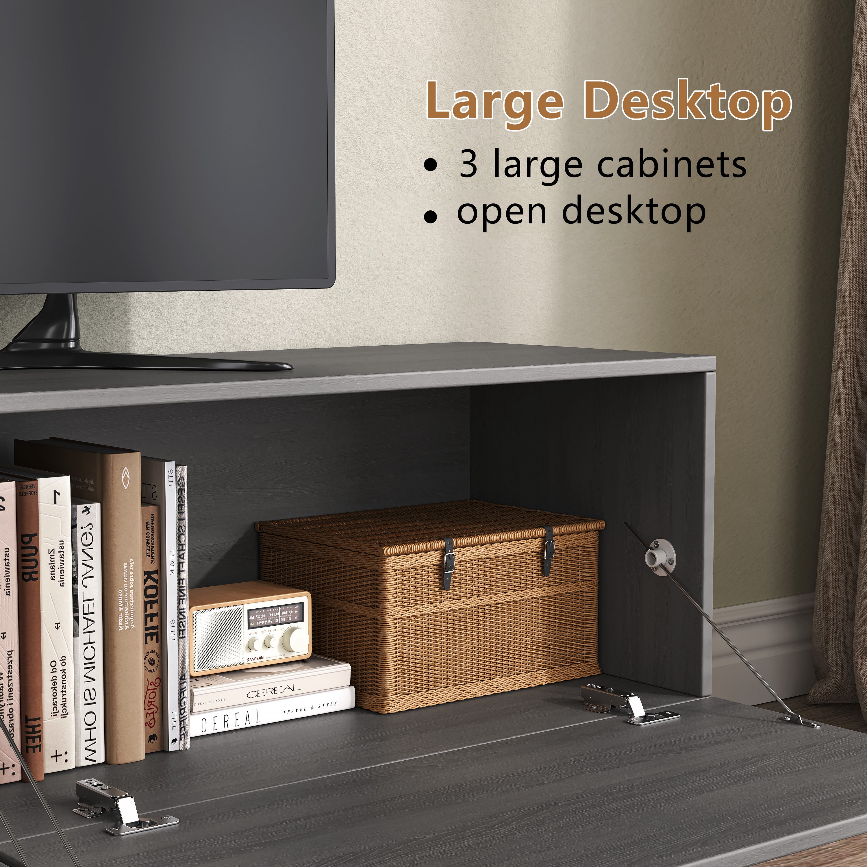 76.4'' Modern TV Stand for Living Room, Mid Century Modern TV Console with 3 Drawers, Media Cabinet for Living Room, Bedroom, Grey