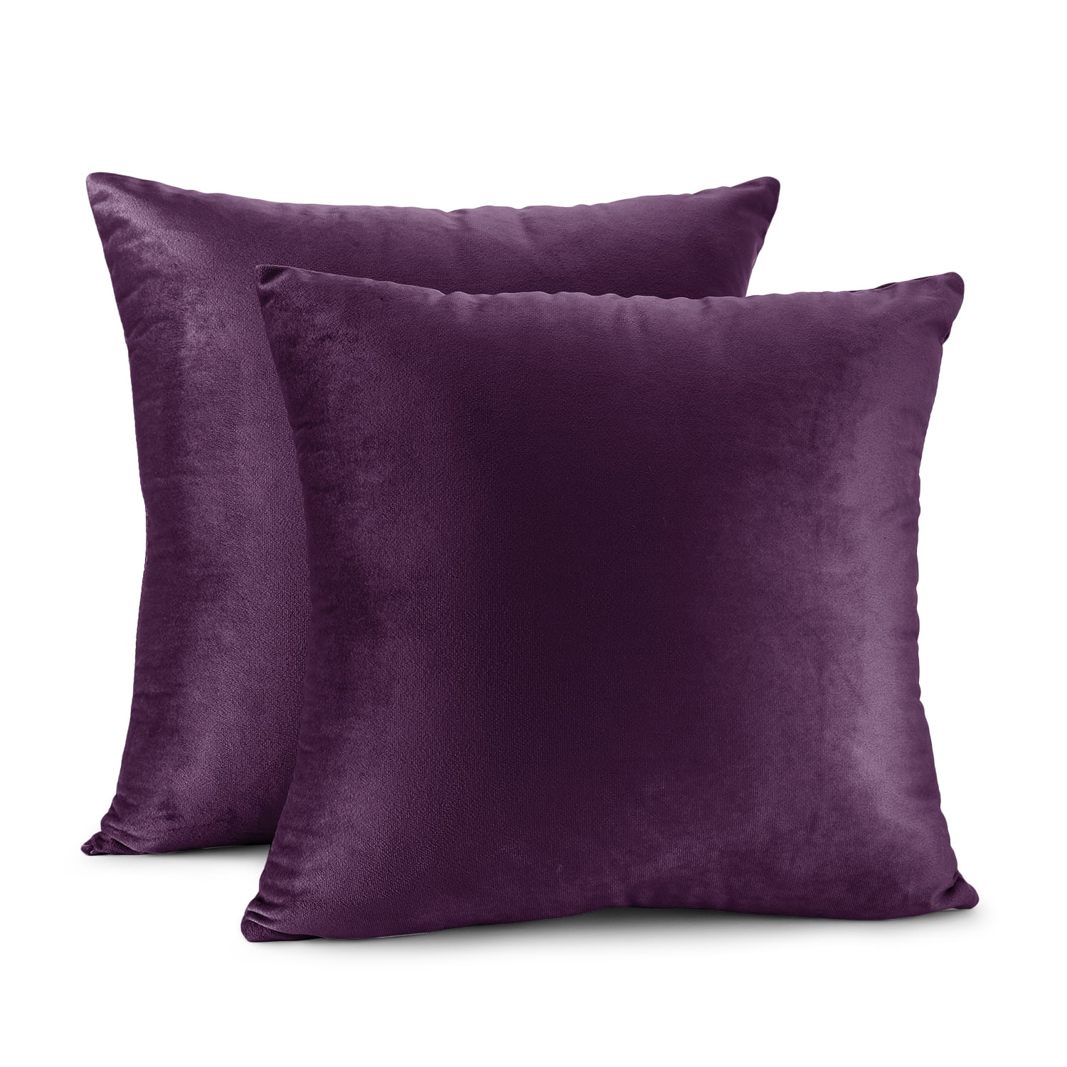 Clara Clark Plush Solid Decorative Microfiber Square Throw Pillow Cover with Throw Pillow Insert for Couch, Eggplant, 24"x24"", 4 Piece Decorative Soft Throw Pillow Set
