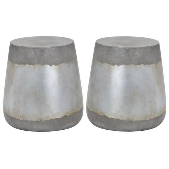 Home Square Aries 15" Modern Concrete Side Table in Silver - Set of 2