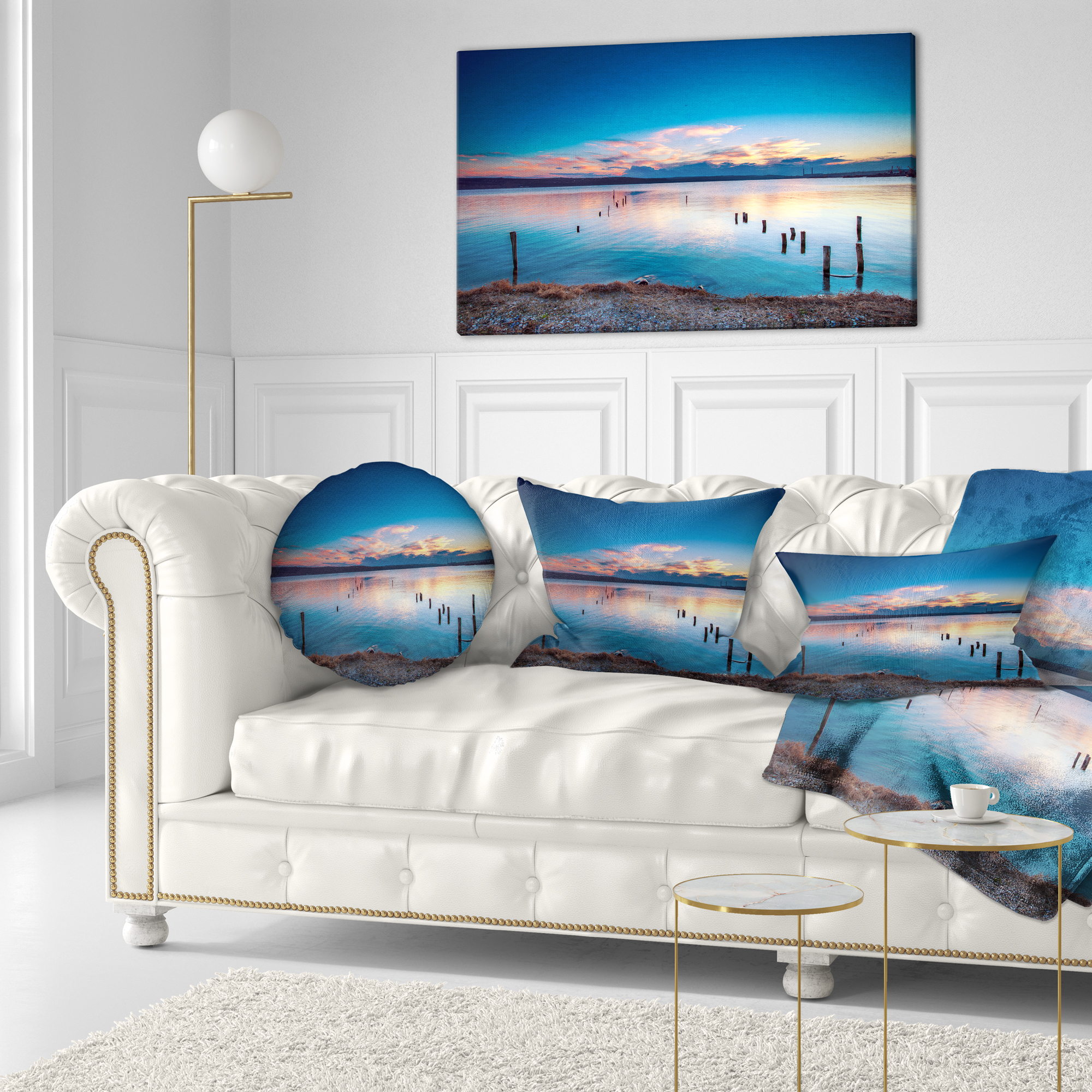 Designart Bright Blue Sky and Blue Waters - Seashore Throw Pillow - 12x20