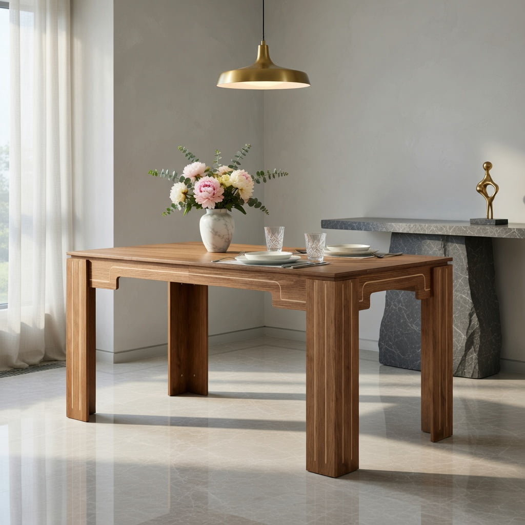 Hommoo MDF Dining Table 71" L x 31.5" W, Modern Grooved-Leg Extendable Table for 6-8 People, Multi-Functional Home & Office Use, Walnut