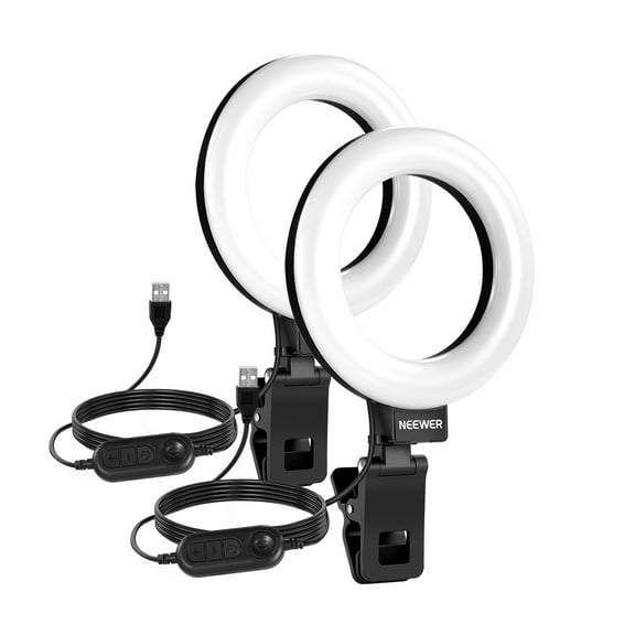 Neewer BR60 2-Pack 5" Ring Lights - Clip-On Kit w/Tripod Stands for Laptop/Monitor Zoom/Streaming/Remote Work