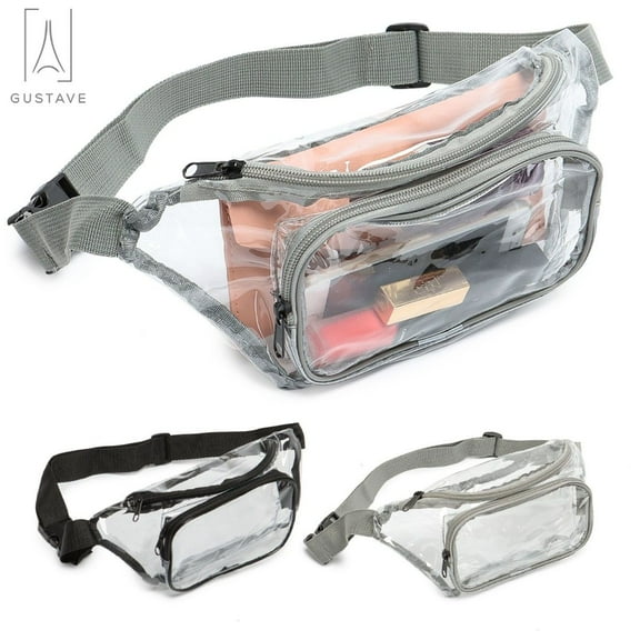 Gustave 2 Pack Clear Fanny Pack Stadium Approved Transparent Waterproof PVC Waist Bag Clear Purse Adjustable Belt Bag for Women Men, Travel, Sporting Event, Concerts, Games