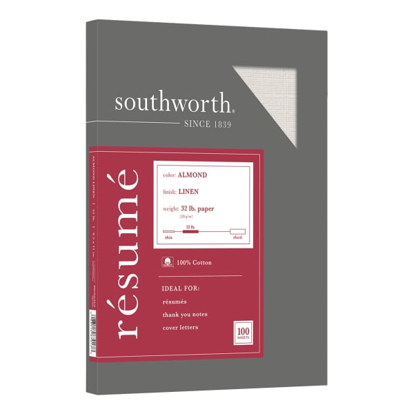 Southworth® 100% Cotton Résumé Paper, 8 1/2' x 11', 32 Lb, 100% Recycled, Almond, Pack Of 100
