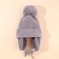 thumbnail image 4 of Guiexla Children Winter Hat Thick Solid Color Head Ear Plush Ball Decor Lace Up Windproof Elastic Cold Resistant Unisex Baby Cap Beanie Winter Accessories, 4 of 8