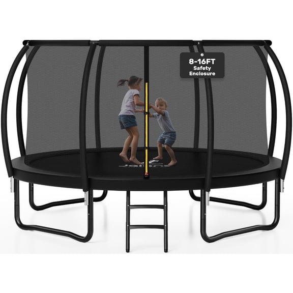 Trampoline 8FT 10FT 12FT 14FT 16FT, Recreational Trampolines with Enclosure Net and Ladder, Outdoor Anti-Rust Trampolines for Kids and Adults