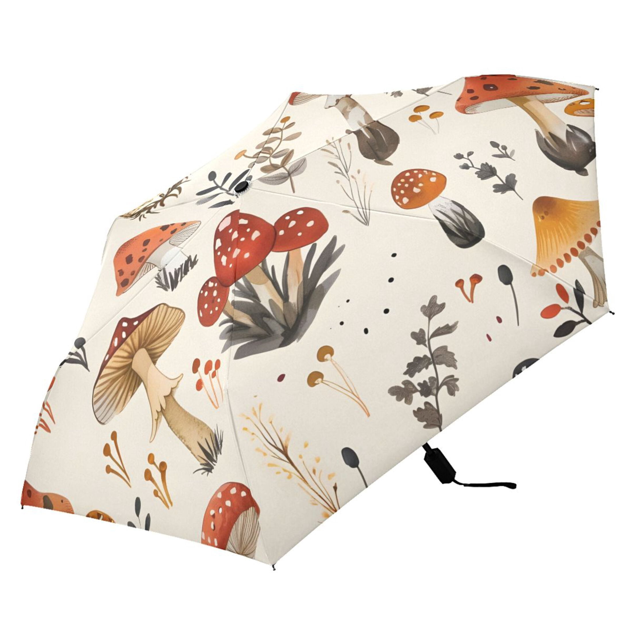 Mushroom Fallen Leaves Compact Sun Umbrella Windproof Travel Umbrellas for Rain Strong Portable UV Protection
