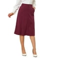 thumbnail image 4 of INSPIRE CHIC Women's Skirt High Elastic Waist A-Line Belted Fall Winter Midi Corduroy Skirt L Burgundy, 4 of 6