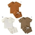 thumbnail image 2 of Bullpiano 0-3T Summer Newborn Baby Boy Girl Clothes Set Ribbed Outfits Unisex Infant Solid Cotton Button Short Sleeve Tops Shorts 2PCS (Caramel), 2 of 8