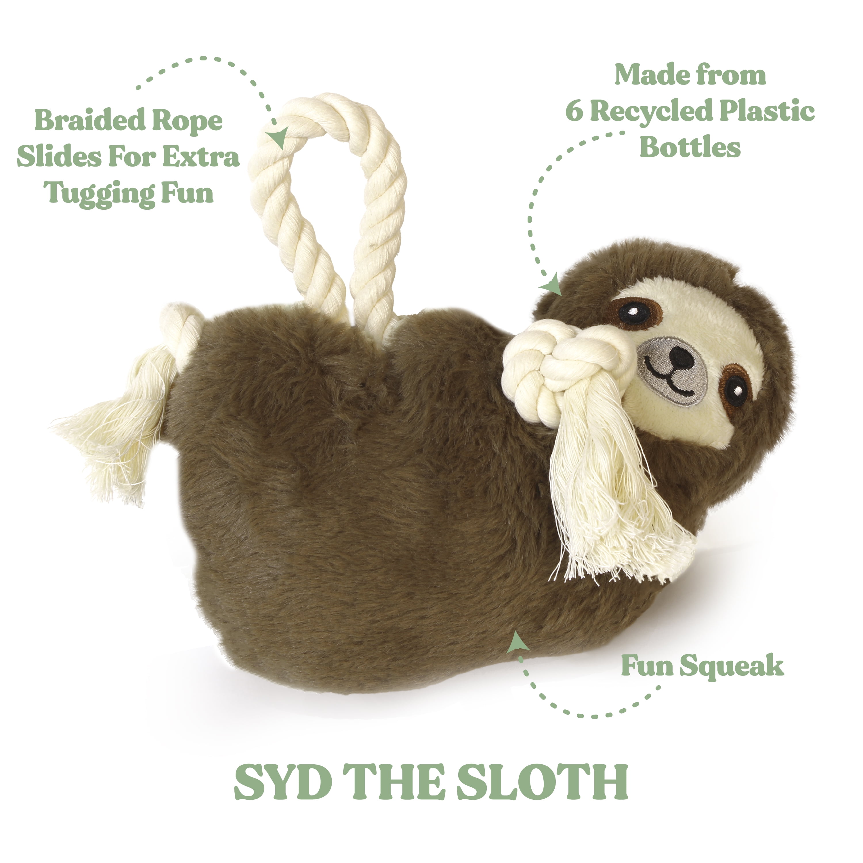 GRRREEN Dog Toys | Plush Toy Sloth Stuffed Animal for Dogs | Jumbo Eco Friendly Toy