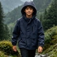 thumbnail image 5 of FAVIPT Boys Waterproof Coat Long Sleeve Zip Up Windproof Hooded Jackets Lightweight Outdoor Coats with Zipper Pockets Navy,7-8 Years, 5 of 9