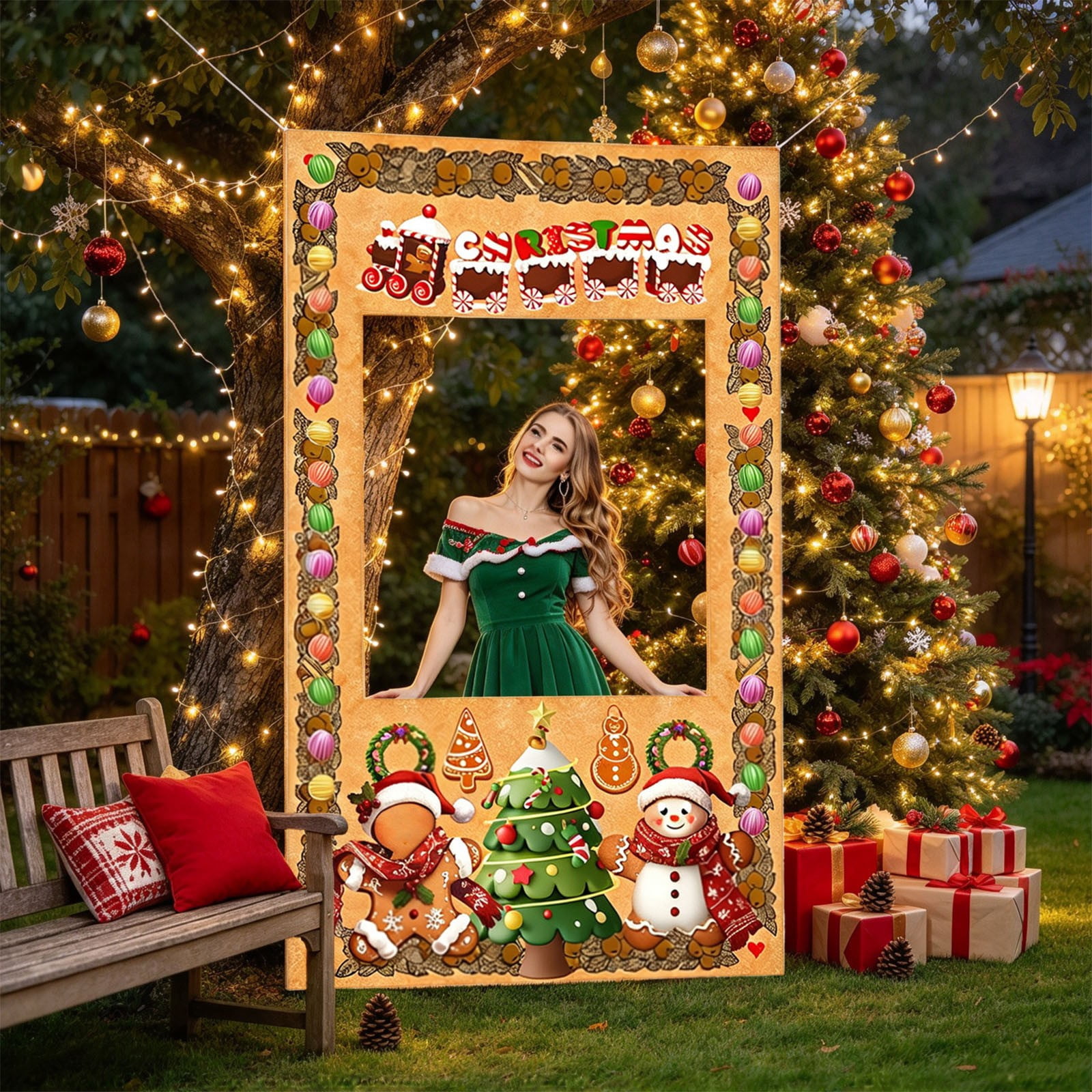 Cififendec Christmas Photo Booth Frame, Large Vibrant Festive Pattern ...