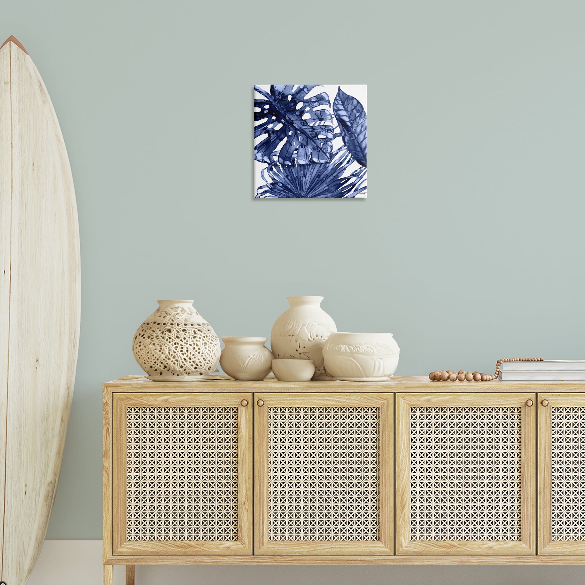 Stupell Industries Blue Hued Palms Botanical & Floral Painting Gallery Wrapped Canvas Art Print Wall Art, 17 x 17