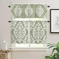thumbnail image 2 of Baroque Sage Green Kitchen Curtains, Vintage Damask Classic Floral 3-Piece Kitchen Curtain Valance and Tiers Set 24 Inch Length, Rod Pocket Half Window Curtains for Cafe Living Room Bathroom, 2 of 4