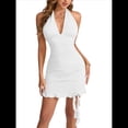thumbnail image 1 of Vestido Corto Ajustado con Escote en V Profundo y Fruncido para Mujer, con Dobladillo de , para Fiesta y Club, de Verano L, 1 of 10