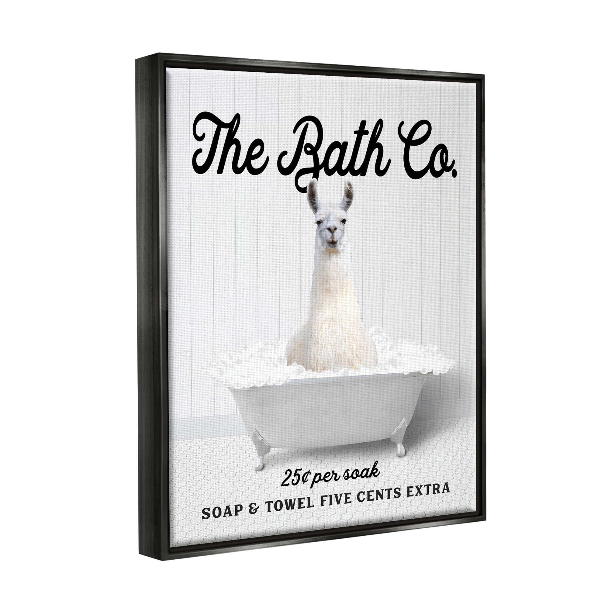 Stupell Industries Bubble Bath Ad Llama Animals & Insects Painting Black Floater Framed Art Print Wall Art, 17 x 21