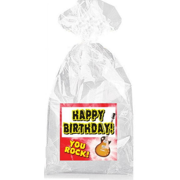 Happy Birthday Guitar You Rock! Party Favor Bags with Ties - 12pack